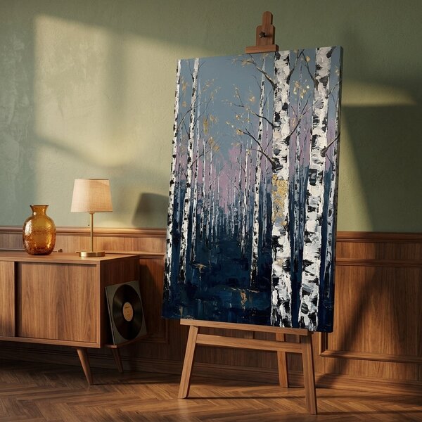 Obraz březový les na plátně – s ručně malovanými detaily - 40x60 cm