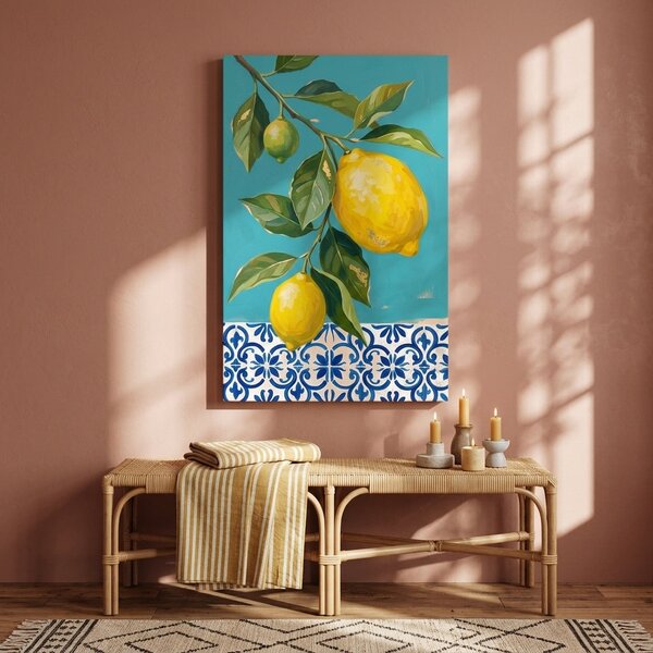 Obraz s motivem citronů na plátně – s ručně malovanými detaily - 40x60 cm