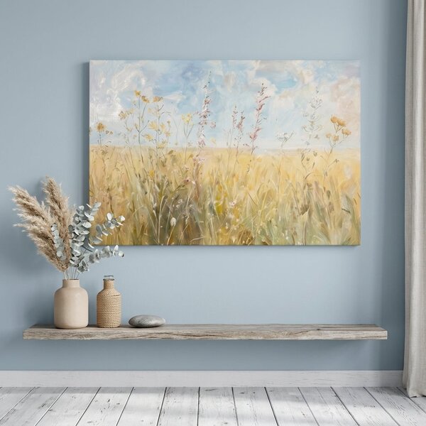 Obraz letní louka s divokými květinami na plátně – s ručně malovanými detaily - 60x40 cm