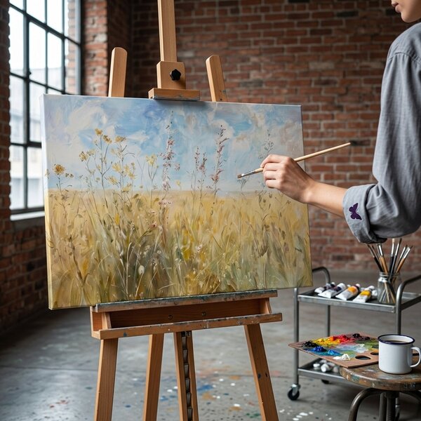 Obraz letní louka s divokými květinami na plátně – s ručně malovanými detaily - 60x40 cm