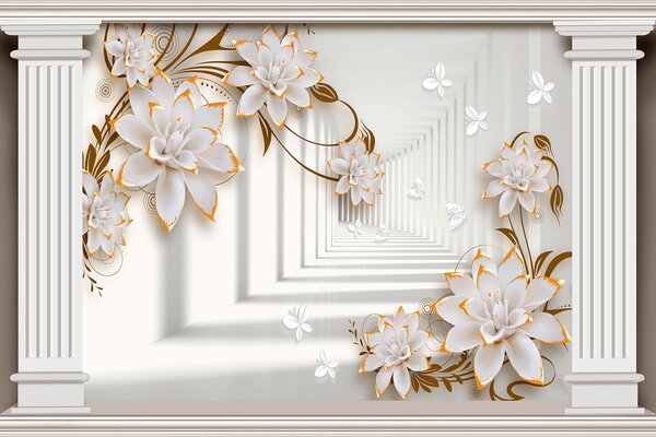Fototapeta Elegantní květinový rám s máslovými profily, 3D květinové fototapety, Populární fototapety, u93693 - Tapeko.co.cz