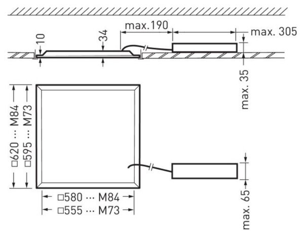 2330 G3 M73 PW19 36/29/ML-840 ET Čtvercový LED panel 31W/24W 3600lm/2900lm 4000K