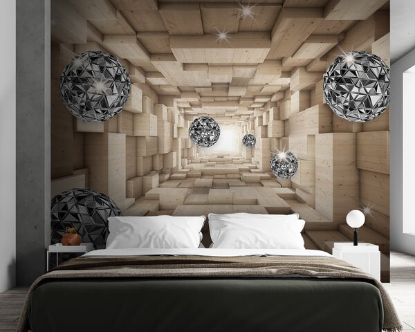 Fototapeta Pokoj se dřevěnými a stříbrnými koulemi, 3D fototapety, Populární fototapety, u93711 - Tapeko.co.cz