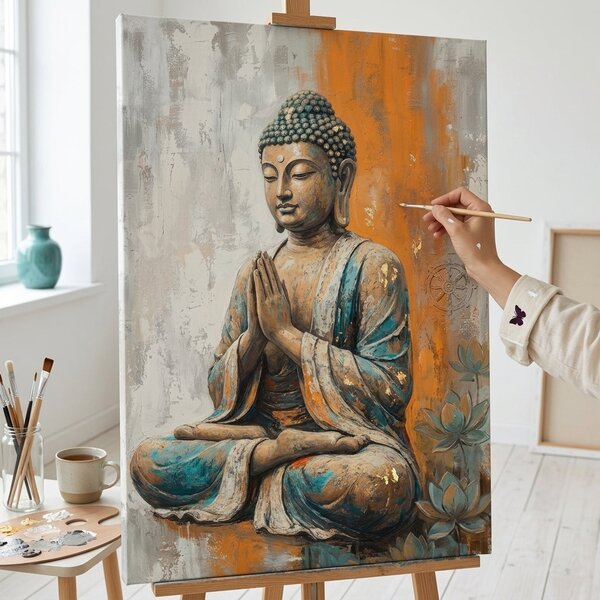 Obraz Buddhy v meditační póze na plátně – s ručně malovanými detaily - 40x60 cm