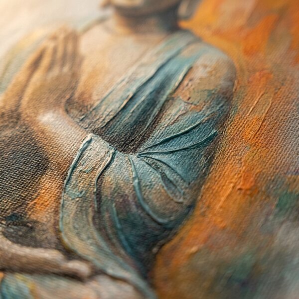 Obraz Buddhy v meditační póze na plátně – s ručně malovanými detaily - 40x60 cm