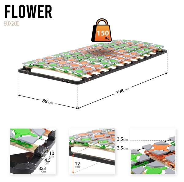 Rošt pod matrac - Ergonomický - Pružinový - 90 x 200 cm - Kov - Pro všechny postele a karavany