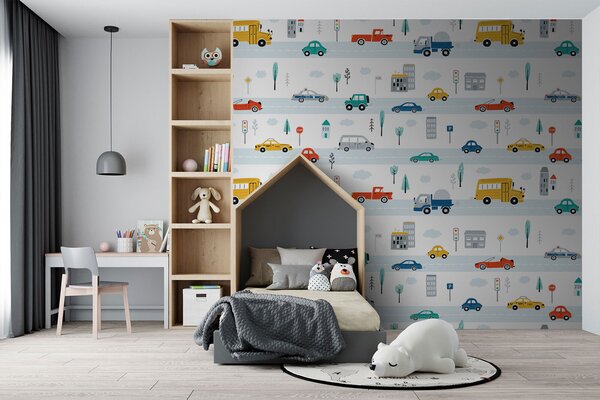 Fototapeta Vzor osobních a nákladních automobilů, Dětské fototapety, Populární fototapety, u93819 - Tapeko.co.cz