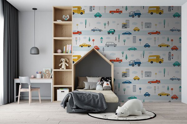 Fototapeta Vzor osobních a nákladních automobilů, Dětské fototapety, Populární fototapety, u93819 - Tapeko.co.cz