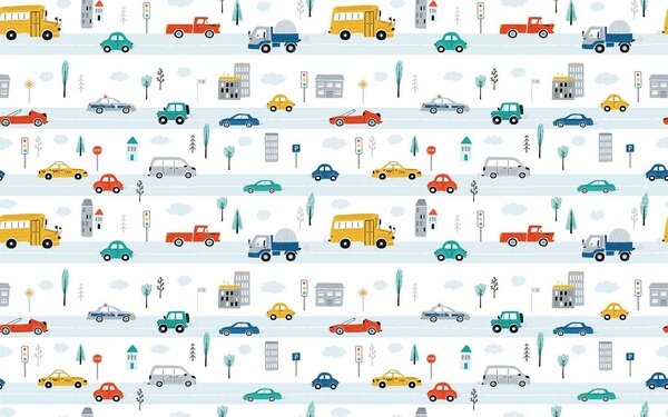 Fototapeta Vzor osobních a nákladních automobilů, Dětské fototapety, Populární fototapety, u93819 - Tapeko.co.cz