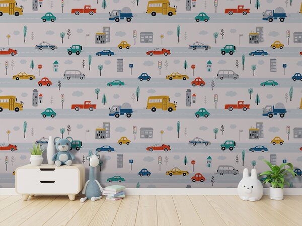 Fototapeta Vzor osobních a nákladních automobilů, Dětské fototapety, Populární fototapety, u93819 - Tapeko.co.cz