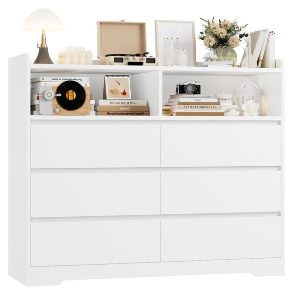 Komoda se 6 zásuvkami - 120 cm - Bílá - Dvě police - Dresser a komoda do ložnice