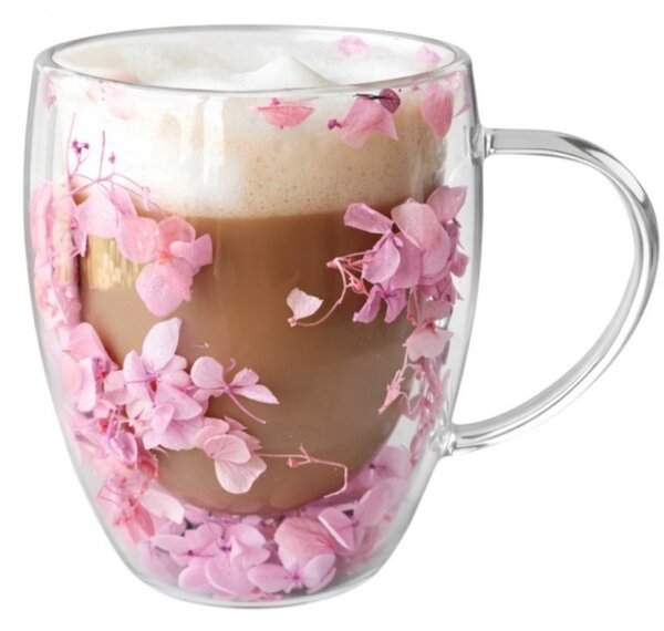 JAKS Dvoustěnná termo sklenice s květy uvnitř 300 ml Rossie