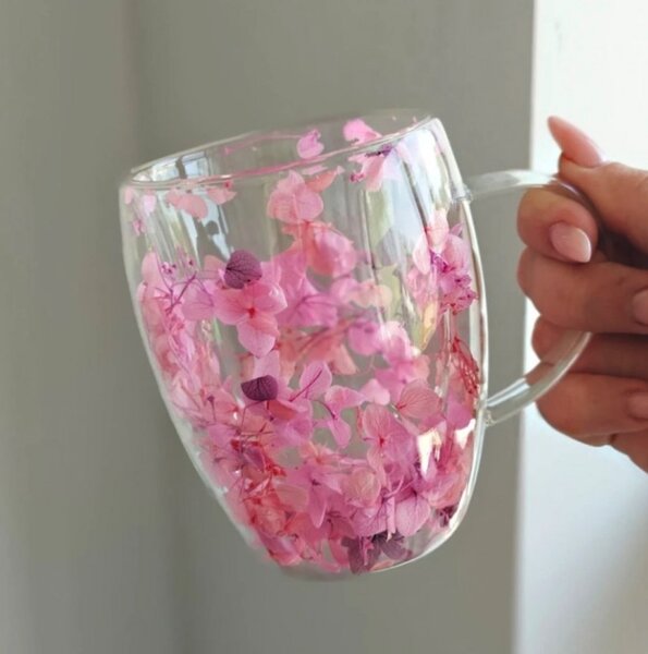 JAKS Dvoustěnná termo sklenice s květy uvnitř 300 ml Rossie