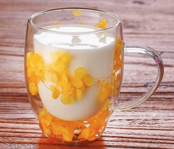 JAKS Dvoustěnná termo sklenice s květy uvnitř 300 ml Yelly