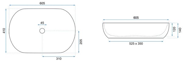 Rea Cleo, umyvadlo na desku 605x410x140mm, bílá se zlatým okrajem, REA-U6211
