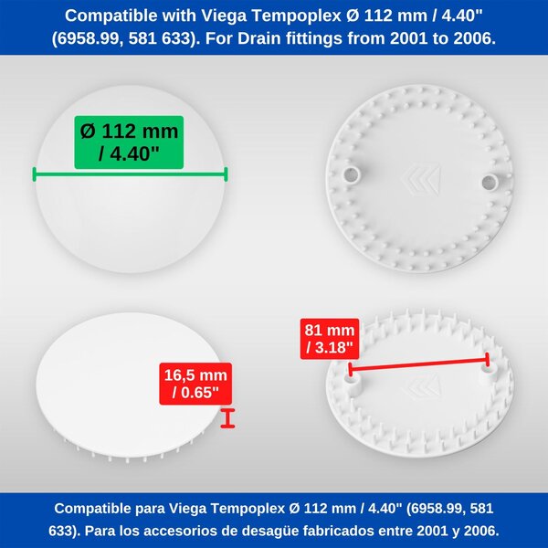 Kryt odtoku sprchové vaničky - průměr 112 mm - bílý - pro sprchovou vaničku - kompatibilní se systémem Viega Tempoplex