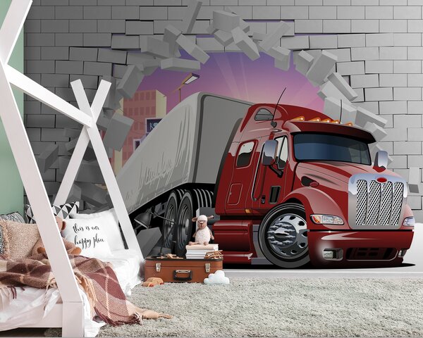 Fototapeta Nákladní auto prorážející cihlovou zeď, Dětské fototapety, Populární fototapety, u93974 - Tapeko.co.cz