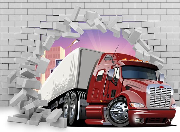 Fototapeta Nákladní auto prorážející cihlovou zeď, Dětské fototapety, Populární fototapety, u93974 - Tapeko.co.cz