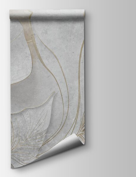 Fototapeta Elegantní listy v klidných odstínech šedi, 3D květinové fototapety, Populární fototapety, u94007 - Tapeko.co.cz