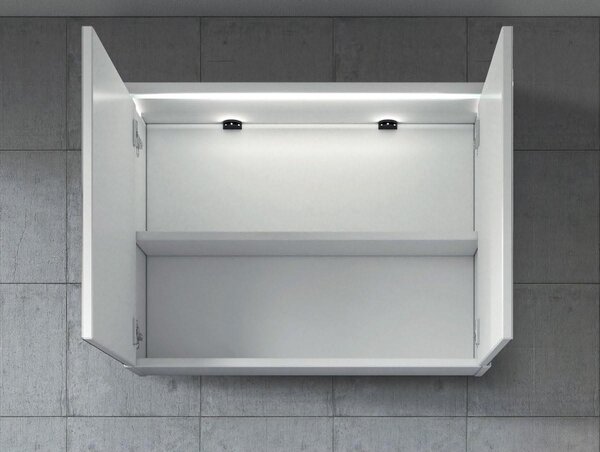 Zrcadlová skříňka do koupelny - Bílá - 80 x 20 x 60 cm - S LED osvětlením - Se dvěma dveřmi a dřevěnými držáky