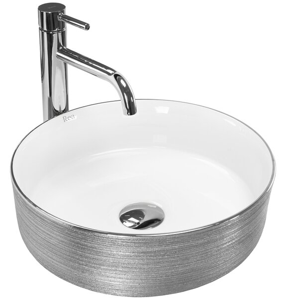 Rea Sami Brush Silver, umyvadlo na desku 360x360x115 mm, stříbrná-bílá, REA-U3304
