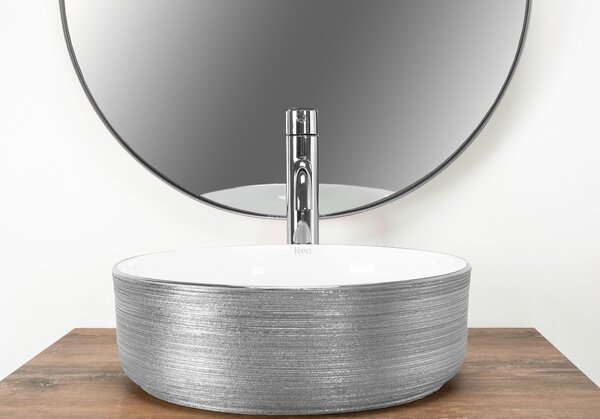 Rea Sami Brush Silver, umyvadlo na desku 360x360x115 mm, stříbrná-bílá, REA-U3304