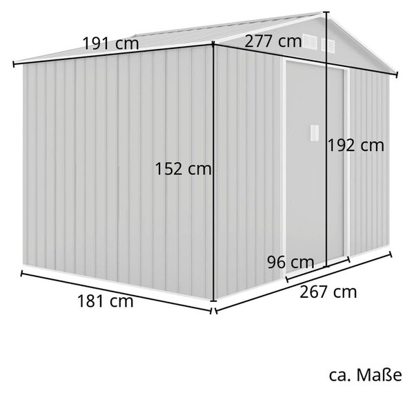 Zahradní domek plechový kůlna - 277 x 191 x 192 cm - Antracit - Na nářadí a zahradní vybavení