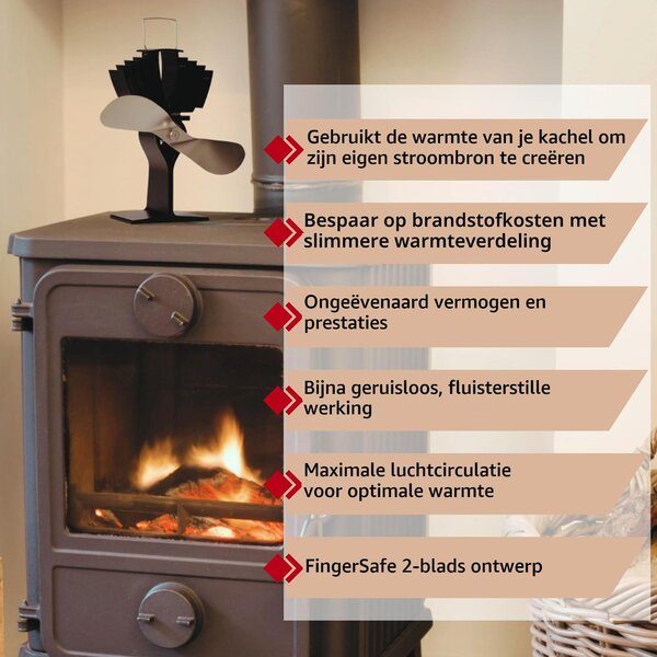 Ventilátor na kamna - Termoelektrický - Černý - Až o 38 % rychlejší ohřev - Na krbová kamna