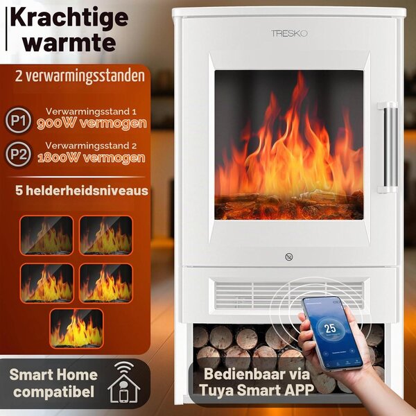 Elektrický krb 1800 W Smart Home černý - Krbová kamna s LED plamenem a ovládáním přes aplikaci - Stojící model - 1800 W - Pro obývací pokoj do 30 m²
