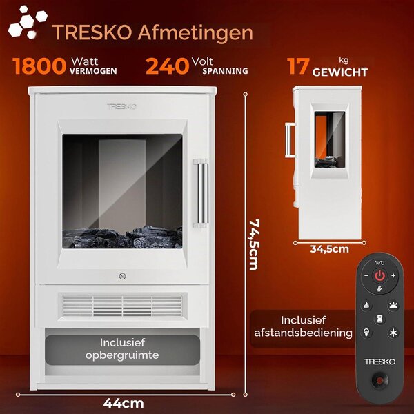 Elektrický krb 1800 W Smart Home černý - Krbová kamna s LED plamenem a ovládáním přes aplikaci - Stojící model - 1800 W - Pro obývací pokoj do 30 m²