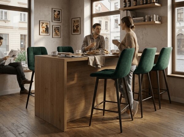 Barová židle CHIC VELVET s černými nohami, tmavě zelená