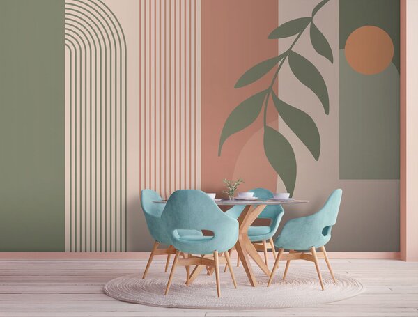 Fototapeta Zelené a růžové čáry a list, Designové fototapety na zeď, Populární fototapety, u94153 - Tapeko.co.cz