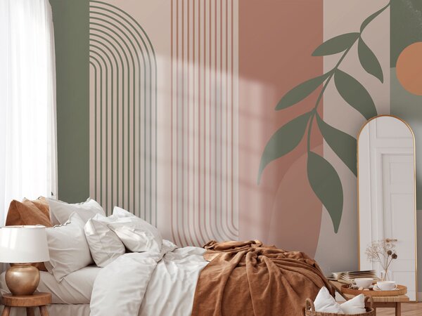 Fototapeta Zelené a růžové čáry a list, Designové fototapety na zeď, Populární fototapety, u94153 - Tapeko.co.cz