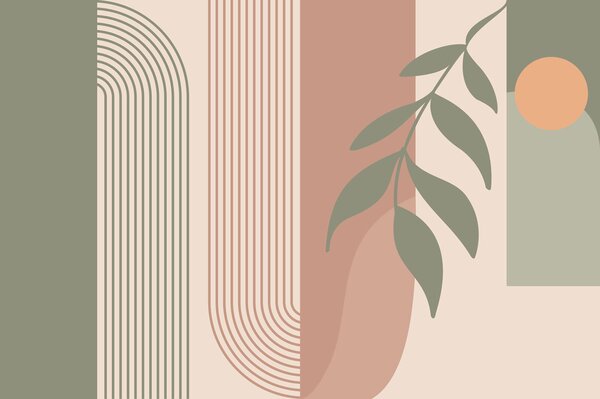 Fototapeta Zelené a růžové čáry a list, Designové fototapety na zeď, Populární fototapety, u94153 - Tapeko.co.cz