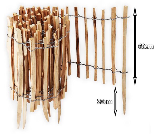 Ploty - Okrasný plot ze lískového dřeva - 5 m x 60 cm - Zahradní zábrana - Plot na okraj záhonu, k ohraničení a zajištění
