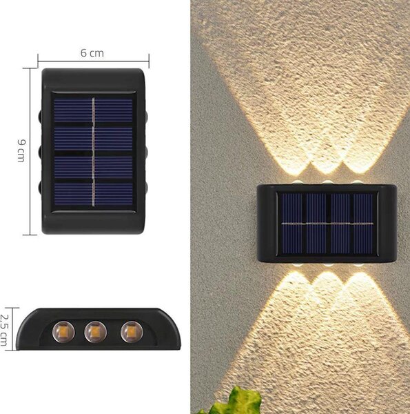 4Leaders Solární LED nástěnné světlo na zahradu a terasu 6 LED 1 ks 9×6×2,5 cm