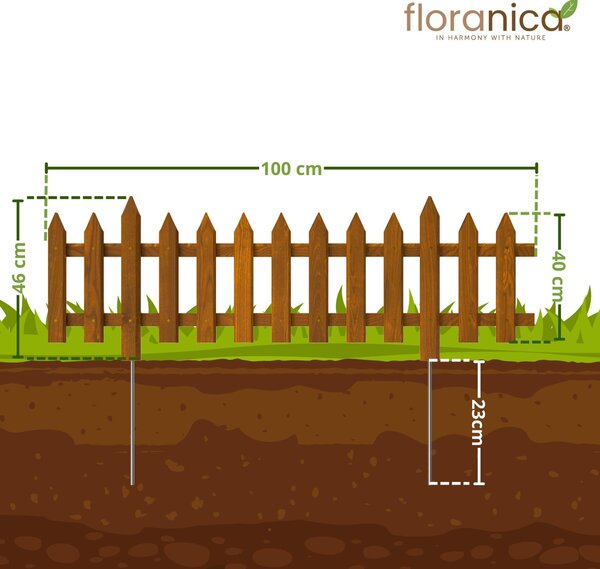 Zahradní plotová sada - Dřevěný plot - 100 cm - Výška 40 cm - Hnědá - Sada 3 kusů