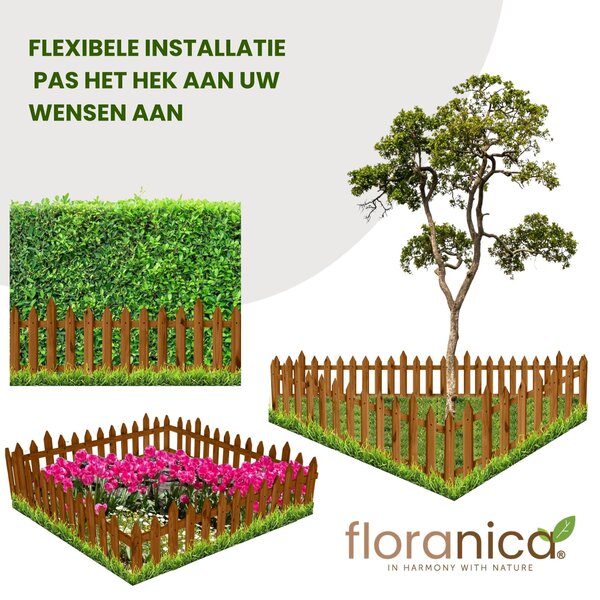 Zahradní plotová sada - Dřevěný plot - 100 cm - Výška 40 cm - Hnědá - Sada 3 kusů