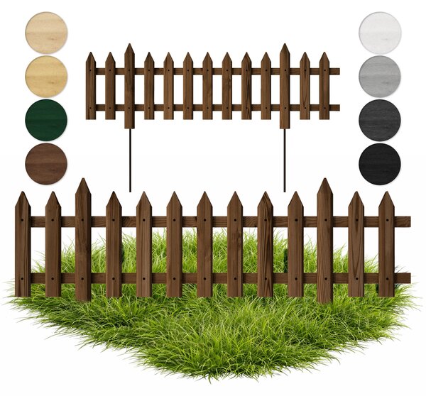 Zahradní plotová sada - Dřevěný plot - 100 cm - Výška 40 cm - Hnědá - Sada 3 kusů