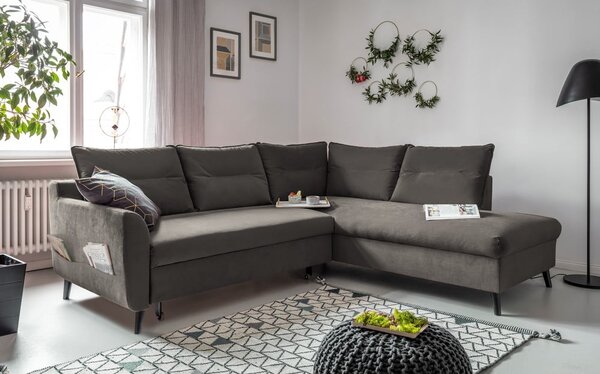 Tmavě šedá sametová rozkládací rohová pohovka Miuform Stylish Stan L, pravý roh