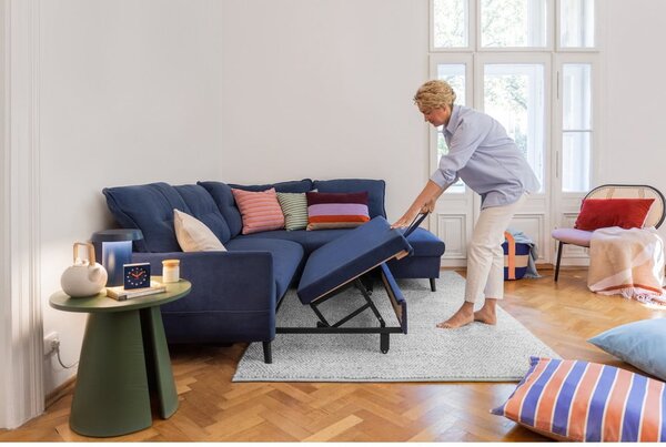 Světle šedá sametová rozkládací rohová pohovka Miuform Stylish Stan, pravý roh
