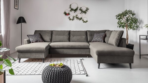 Tmavě šedá sametová rozkládací pohovka do "U" Miuform Stylish Stan, pravý roh