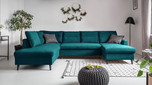Tyrkysová sametová rozkládací pohovka do "U" Miuform Stylish Stan, levý roh