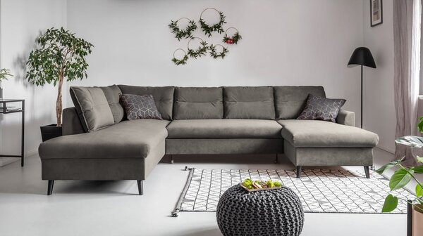 Tmavě šedá sametová rozkládací pohovka do "U" Miuform Stylish Stan, levý roh