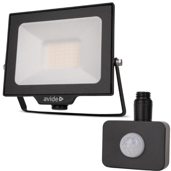 Prémiový ultratenký LED reflektor černý 30W 3000lm, denní, s čidlem pohybu, 3 roky