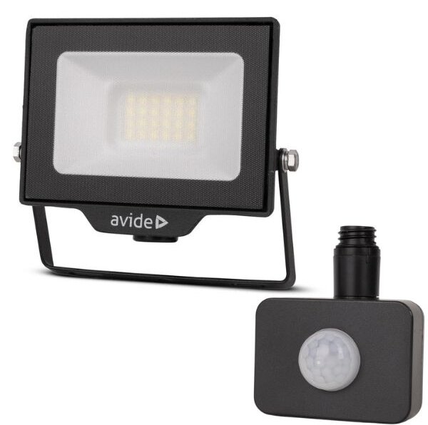 Prémiový ultratenký LED reflektor černý 20W 2000lm, studená, s čidlem pohybu, 3 roky