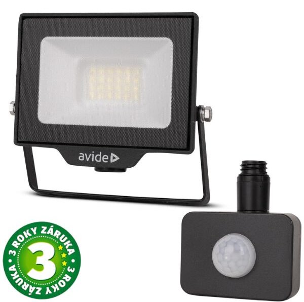 Prémiový ultratenký LED reflektor černý 20W 2000lm, studená, s čidlem pohybu, 3 roky