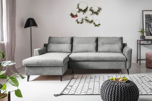 Světle šedá sametová rozkládací rohová pohovka Miuform Stylish Stan, levý roh