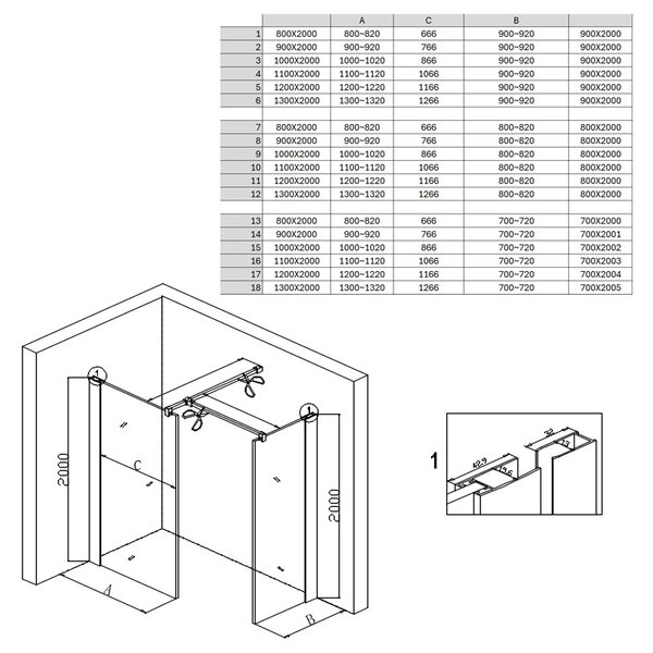 BPS-koupelny 2-dílná sprchová zástěna Walk-in SH07 DUO BL 120x70, černá mat/transparent - bez vaničky