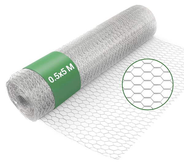 Drát na oplocení – 5 x 0,5 m – Zinkový – Krmná síť s oky 13 mm